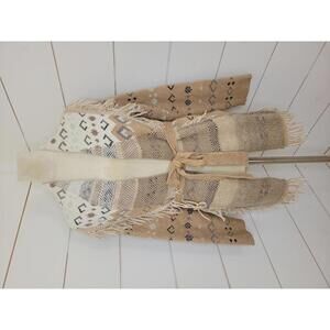 Lucky Brand medium tan & cream western cowgirl tie waist sweater jacket